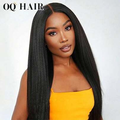 OQ Hair Kinky Straight Human Hair Wig 9x6 Transparent Lace Front Wig Mini Knots Human Hair Wig Pre-Bleached Hair Wig Hair Stuff 180% 16-28 Lnch Wear Go Glueless Wig Pre-Plucked Lace Real Human Hair Front Wig