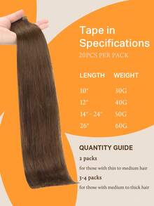 DOORES 50g 20 piezas 100% Cabello Humano Remy Extensiones con Cinta, Marrón Chocolate, Resistente al Calor y Teñible, Unión de Cinta Sin Costuras, Cabello Liso, Añade Volumen y Longitud - S4A - Ver 4