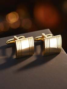 1 Pair Men's Elegant Gold-Tone Copper Cufflinks, French Style, Suitable For Weddings, Business, And Everyday Wear - Multicolor - View 5