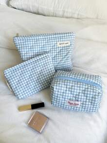 MEYOU FAIRY AGG Fresh 藍色格紋女用化妝包，內包，便攜旅行盥洗包，手提包，多功能護膚品收納包，女性衛生棉收納包，送給媽媽/女友的禮物，學生筆袋 - 彩色 - 查看 7