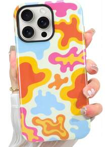Case Designed For IPhone 17 16 15 14 13 12 11, Abstract Color Splash Pattern[Compatible With MagSafe] Hard PC+ Soft TPU Heavy Duty Shockproof Drop Protective Women Girls Phone Case - White - View 1