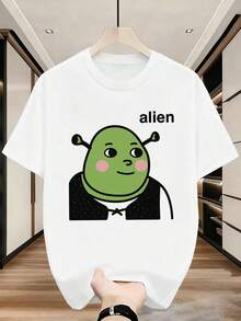 T-shirt hom me humoristique avec imprimé graphique extraterrestre, tissu de haute qualité, col rond, coupe confortable, style hip-hop urbain. - Blanc - Voir 2