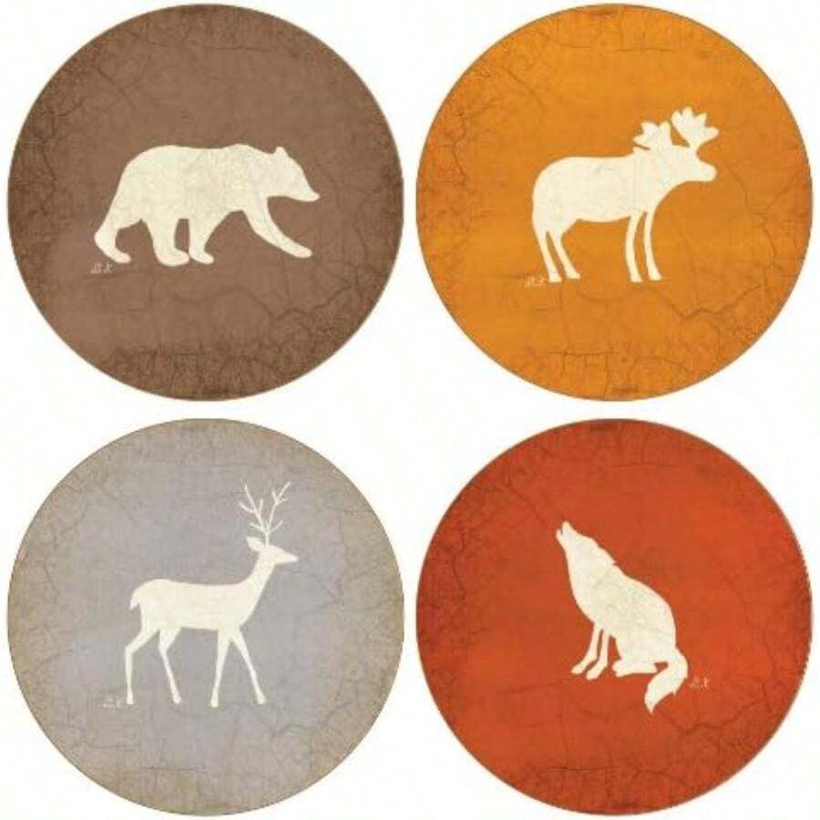 CoasterStone AS9095 Posavasos absorbentes, 4 1/4 pulgadas, Adirondack Bear Moose Deer Wolf, juego de 4(default) - Multicolor - Ver 1
