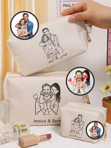 定制化妆包，女士个性化照片化妆包，化妆包，定制姓名旅行化妆包，可定制照片洗漱包，化妆品收纳包，送她的礼物，大/中/小号，生日礼物，收纳包，带拉链化妆包，闺蜜礼物，情人节礼物，婚礼礼物，周年纪念礼物 - 風格B - 查看 6