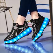 Teenagers' Casual Roller Skates With 4 Wheels, Detachable, LED Lights, 2-In-1 Skating & Walking, Fashionable & Cool, Holiday Gift - Black - View 10