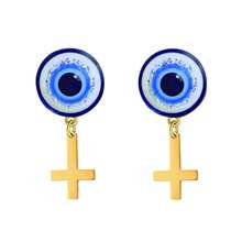 1 Pair 2025 New Design Devil's Eye Heart Pendant Earrings For Women Girls, Stainless Steel Gold Plated Anti Rust Jewelry - Gold - View 12