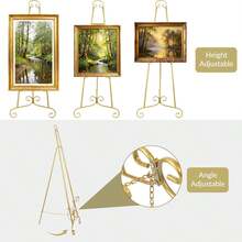 46.5" Gold Easel Stand For Wedding Signs, Adjustable Welcome Sign Stand With Chain Support, Heavy Duty Metal Floor Easels For Art, Posters, Paintings, Pictures, Floor Décor  Adjustable Sign Holder Stand, 3-Level Height & Angle Metal Easel For Wedding Welcome Sign, Photo Frame Display, Heavy Duty With Non-Slip Base For Indoor/Outdoor Events, Art Exhibition, Cafe Promotion - 金色 - 查看 4