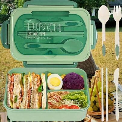 One Piece Multifunctional Modern Lunch Box With Cutlery, Leak Proof Bento Box For Offices And Schools, Suitable For Use In Microwave Ovens, Square Meal Preparation Container