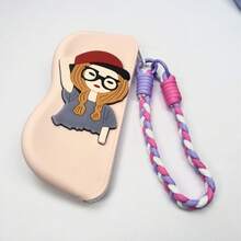 1/2个装硅胶卡通人物眼镜盒，防刮擦保护眼镜收纳袋，色彩缤纷的时尚礼物，适合送给女性，母亲节、生日、妻子、女友、女儿，可爱眼镜盒，母女礼物，趣味配件，耐用背带 - 多色3 - 查看 11