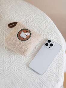 Soft Plush Lamb Badge Pouch, Cute Portable Makeup Pouch & Coin Purse ,Makeup Bag - White - View 3