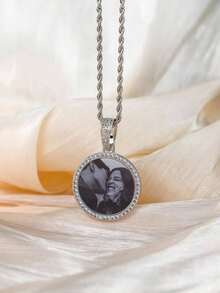 Personalized Custom Made Photo Circle Necklace & Pendant LARGE Hip Hop Round Pendant, Iced Out Cubic Zirconia, Jewelry Gift For Him/Her - Nhiều màu - Xem 3