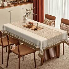 1pc Elegant Vintage Beige Floral Tablecloth With Lace Pattern - Soft Light Beige & Brown Rectangular Dining Table Cover, Durable Polyester Fabric For Home Decor, Weddings & Parties, Wrinkle-Resistant & Easy To Clean, Wedding Table Setting | Lace Tri - Multicolor - View 8