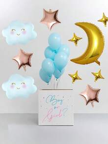 Set de 10 globos de cumpleaños con diseños de luna, nube y estrella de lámina metálica para decoración de baby shower, revelación de género, cumpleaños y bodas