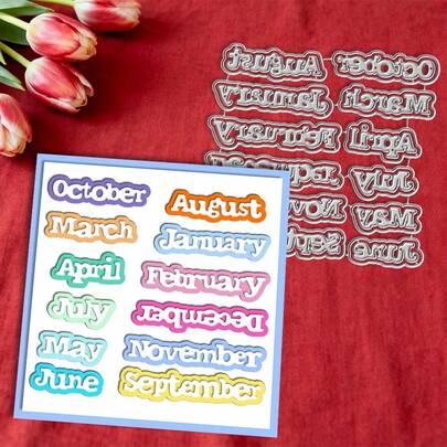 January To December Metal Cutting Dies, DIY Scrapbooking Album And Embossing Stencil, Greeting Card Making Tool, Card Paper Cutting Crafts ,Gift Card Making Template Die Cuts
