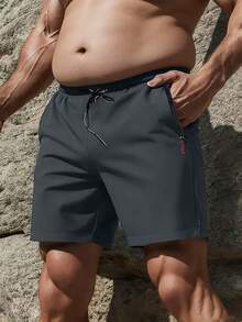 2 Stücke Herren Lässig Einfarbige Sport Shorts in Große Größen, geeignet für Männer bis zu 200 Pfund, mit Reißverschlusstaschen und Kordelzug, leicht und schnelltrocknend, ideal für Outdoor-Aktivitäten, Fitness, Laufen, Wandern