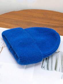 1顶女士针织翻边帽，柔软宽松保暖舒适针织帽，男女通用成人滑雪跑步帽，冬季 - 寶藍色 - 查看 5