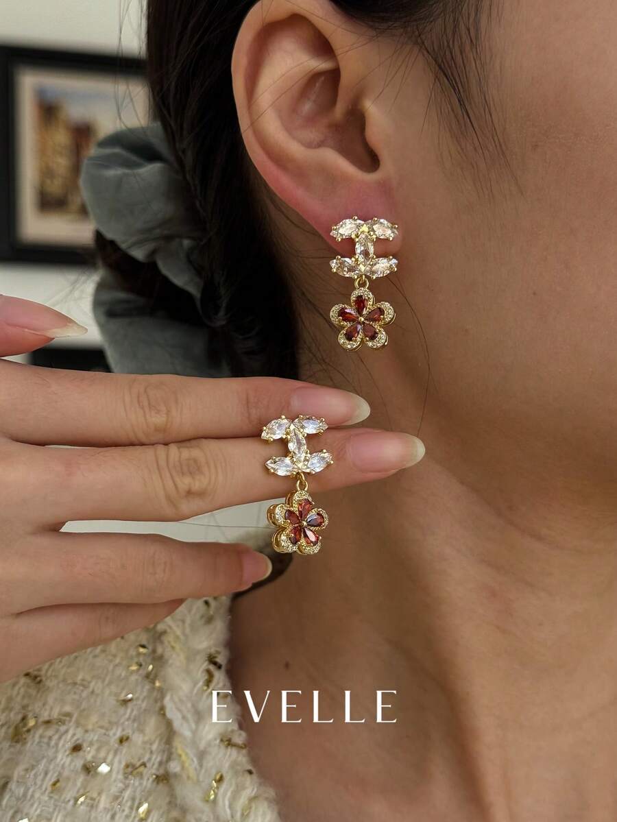 Hoa tai đồng mạ vàng 18K thanh lịch và dễ thương, thích hợp đeo hàng ngày và đi tiệc