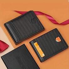 防盗超薄钱包卡包 - 带2个身份证窗口，时尚超薄对折多功能信用卡套，男士前袋钱包，日常携带，碳纤维防盗对折钱包，简约休闲，送给男友/父亲/丈夫的理想礼物，生日、周年纪念日、情人节、父亲节，男士钱包，钱包，小钱包，男士钱包，皮革RFID钱包 - 黑色 - 查看 6