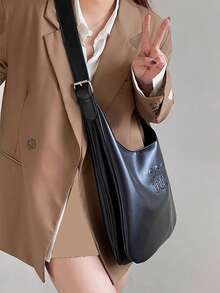 Bolso de hombro de lujo de alta gama con gran capacidad para compras y desplazamientos, con diseño de letras - Negro - Ver 1