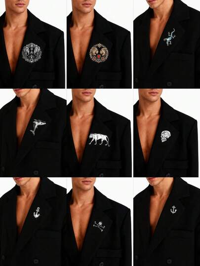 1pc Fashionable Vintage European & American Style Animal Skull, Anchor Shaped Brooch Pin, Suitable For Men's Casual Street Wear Decoration