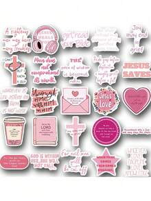 50pcs Pink Bible Jesus Graffiti Stickers, Cartoon Decorative Stickers For Notebook, Water Bottle, Laptop, Luggage, Scrapbook, Suitable For Teenagers And Adults, Vision Board Supplies - Multicolor - View 4
