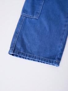 Tween Girls' Casual Everyday Cat Whisker Washed Flap Pocket Wide Leg Pants - Blue - View 4