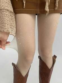 1pc Starry Rhinestone Shiny Sheer Tights, Women's Opaque Pantyhose For Spring & Autumn, Anti-Snag - Multicolor - View 8