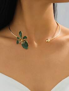 1 件百搭优雅珐琅纹理花卉几何颈链，适合女性日常、派对和休闲装扮 - 紋理琺瑯釉花卉項圈 - 查看 3