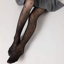 1双女士心形图案丝袜 时尚提花连裤袜 黑色紧身裤 打底裤