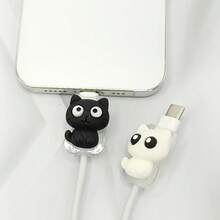 2pcs Cat Themed Cable Protectors, Designed For Phone Charging Cables. Durable, Tear-Resistant, Perfect Gift For Halloween, Christmas Or Birthday. Smartphone Charger Accessory, Desktop Cable Management, Fun Cable Sleeve - Multicolor - View 5