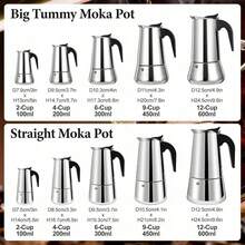 Stovetop Espresso Mocha Stainless Steel Greca Coffee Maker Classic Cafe Makers Suitable For Induction Cookers Ceramic Stoves Tummy - Silver - View 2