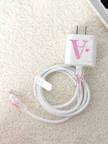 1,5M Organizador de cables con diseño de letras de dibujos animados, set protector de carga anti-rotura, compatible con cable de carga rápida de 20W para iPhone (A-Z) - Multicolor - Ver 8