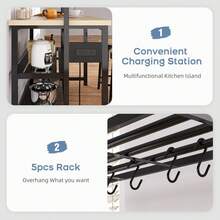 Techigher Kitchen Island Bakers Rack, 3-Tier Kitchen Utility Storage Shelf With Hooks, Microwave Oven Stand, Stable Coffee Bar - Wood Color - View 6