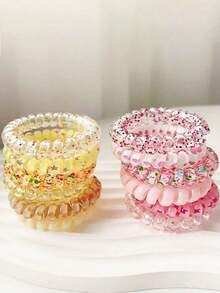 18 piezas, Set de Lazos de Pelo Espirales de Colores Caramelo, Decoración para Equipo de Damas de Honor, Espirales de Pelo, Accesorios para Fiesta de Soltera, Despedida de Soltera, Boda, Navidad - Color Aleatorio Diadema Elástica - Un Accesorio de Pelo de Moda con Patrones y Diseños Interesantes