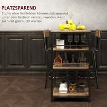 HOMCOM 3-Piece Bar Table And Stool Set, Including A Kitchen Table, 3 Shelves, And 2 Bar Stools. Modern Style. Ideal For The Dining Room And Kitchen. Steel And Oak Finish. - Khaki - View 6