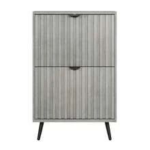 A Hidden Shoe Cabinet With A 60cm Grey Grooved Design And 2 Drop-Down Drawers, Used As A Freestanding Shoe Cabinet For Entrances, Hallways, Living Rooms And Closets. - Gray - View 4