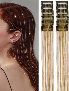 20片/10片/5片/3片/1片装 女士金属发丝，闪亮金属发丝接发，耐热