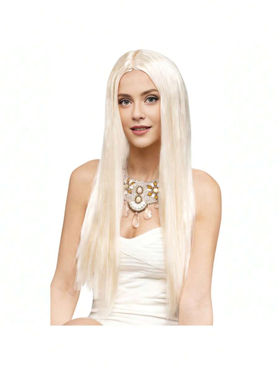 1件装 - 白金色及腰假发 - 耀眼派对造型 - 派对女神焦点