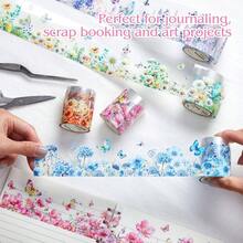 5 Rolls Floral Washi PET Tape Set Flower Scrapbook Junk Journal Supplies, Decorative Tape Stickers Arts Crafts Bullet Planner, 50mm Widex 78.74 Inch Long/Roll - Floral - View 6