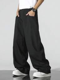 男士黑色高腰阔腿裤，复古阔腿正装裤，修身剪裁