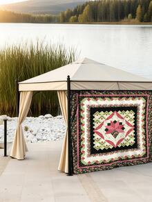 1件装户外加厚防水防晒渐变绿色波西米亚图案帐篷侧墙，适用于户外花园、露台、凉亭、沙滩遮阳篷，配有绳索（不含杆子）