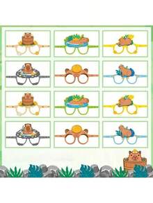 6pcs Cute Capybara Theme Party Photo Props Glasses Puffer Theme Mask Party Supplies Decoration,Paper Material, Perfect For Party Decoration Gifts, Perfect For Birthdays, Parties, Gatherings, And Holidays,Ideal Birthday Gift, Party Gift, Holiday Gift - Multicolor - View 7