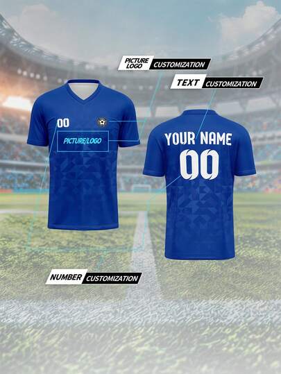 Customized Jersey, Single Piece Men's Sports Team Club Training V-Neck Football Shirt, Customizable Name & Number On Front & Back, Suitable For School Sports Events, Team Uniforms, Casual, Party, Comfortable Fit, Suitable For Leisure Sports, Training, Spring/Summer/Autumn, Fashionable, Minimalist, Personalized