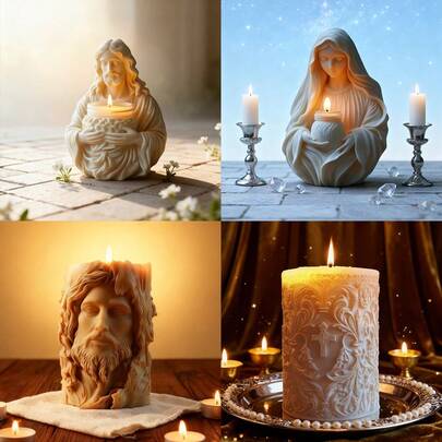 1pc Jesus, Virgin Mary, Cross Cylindrical Shaped Craft Candle Making Silicone Mold