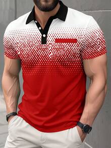 Áo Polo tay ngắn nam cỡ lớn, kiểu dáng công sở, phối màu gradient. - Đỏ - Xem 1