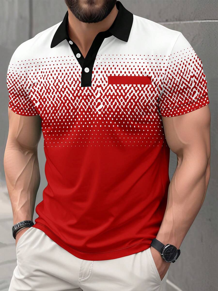 Áo Polo tay ngắn nam cỡ lớn, kiểu dáng công sở, phối màu gradient. - Đỏ - Xem 1