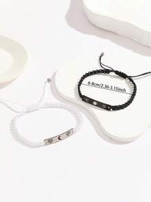 ATLVXJL 2件套发光情侣/友谊阴阳心形不锈钢吊坠可调节绳手链套装，适合日常佩戴和节日礼物 - 彩色 - 查看 11