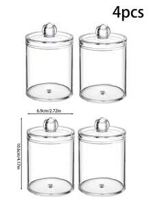 4pcs Q-Tip Holder Organizer, For Cotton Pad Toothpick Holder, Bathroom Canister Cleaning Stick Storage, Makeup Organizer Transparent Plastic Apothecary Jars With Lids - Clear - View 8