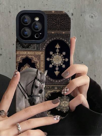 1个复古黑色链条皮革纹理竖条纹软质保护手机壳，适合作为生日、节日礼物送给朋友、家人、情侣，兼容苹果 17/16 Plus/16 Pro/16 Pro Max