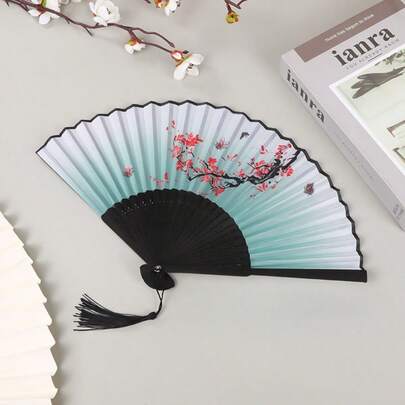 1 pieza Abanico plegable estilo japonés, Abanico plegable vintage chino, Abanico portátil de bambú y seda, Adecuado para accesorios de fotografía, accesorios de boda, utilería de escenario